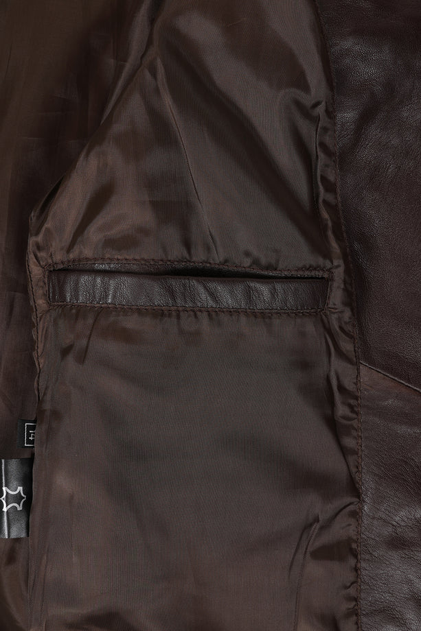 Women’s dark brown leather motorcycle jacket