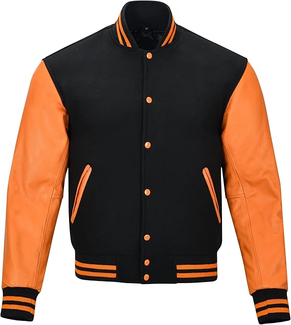 Black and orange Letterman Jacket