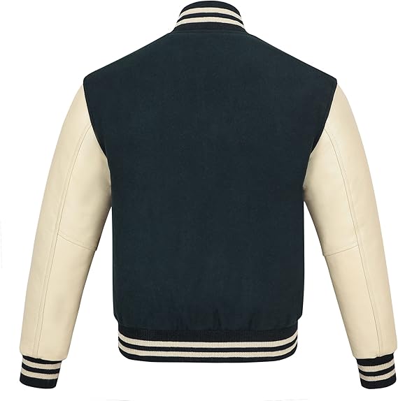 Green and white varsity letterman jacket