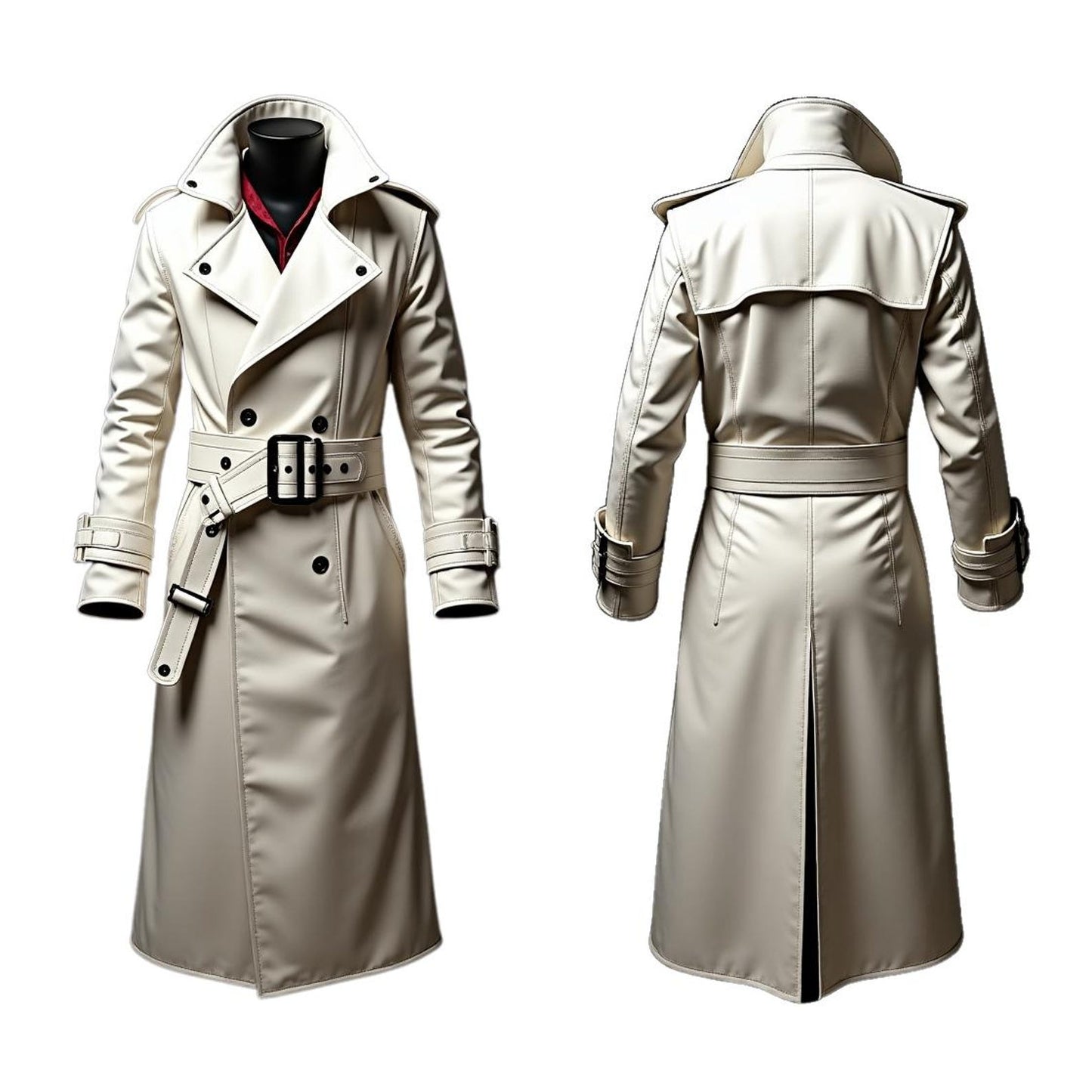 Women's Double Breasted Genuine Leather Trench Coat with Belt Longline