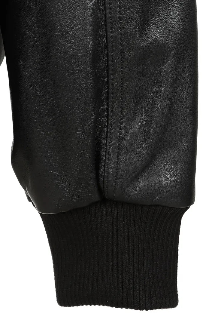 Men’s Black Leather Bomber Jacket