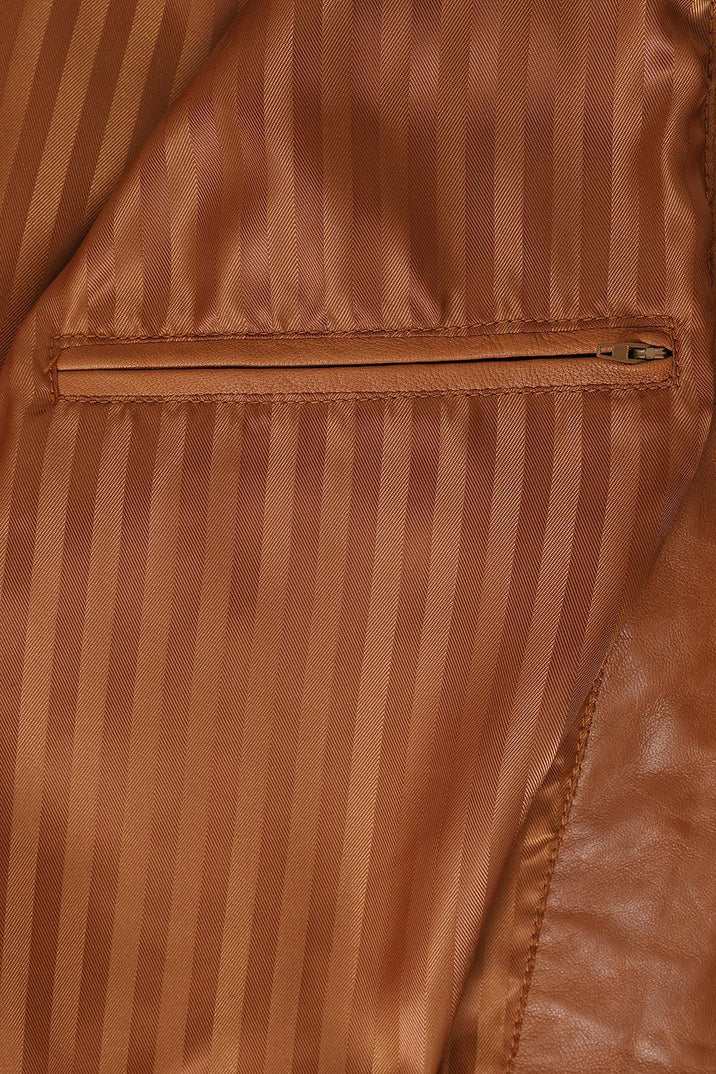Men's Tan Leather Bomber Jacket