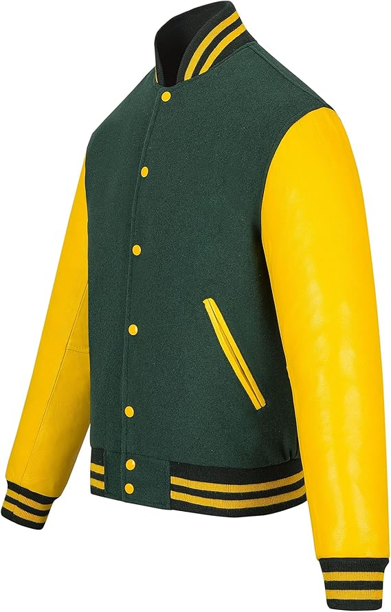 green and gold varsity letterman jacket