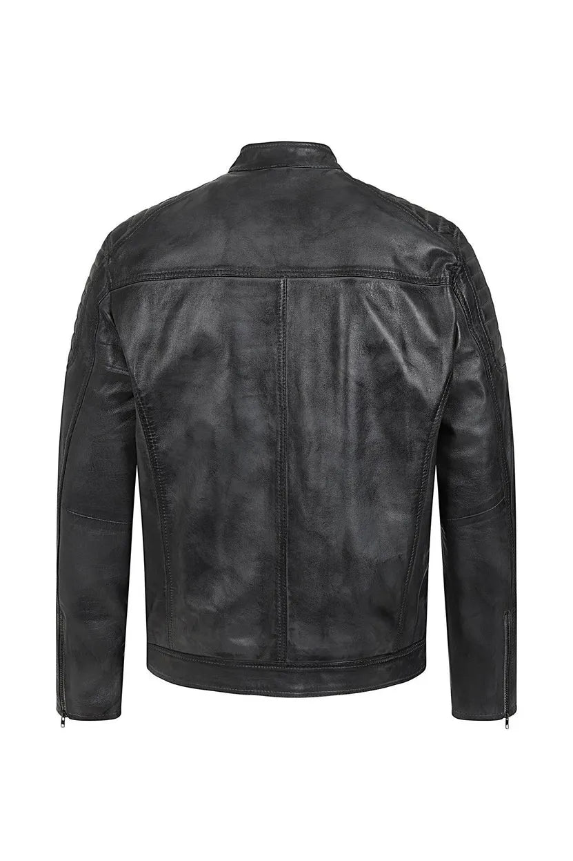 Men’s Grey Genuine Leather Biker Jacket