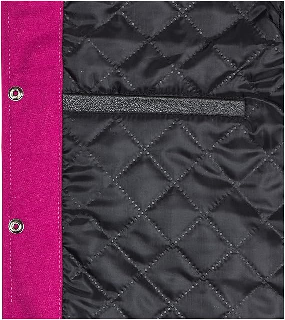 Pink & White Leather Sleeves Varsity Jacket
