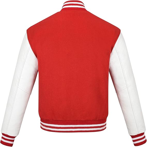 red and white varsity letterman jacket