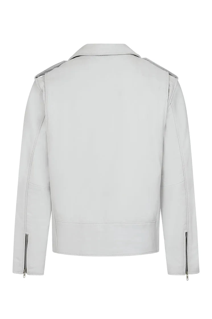 Men’s White Genuine Leather Biker Jacket