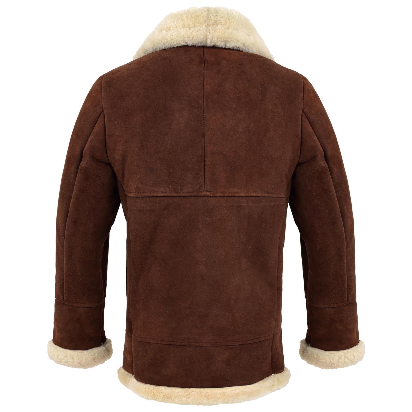 Men's RAF flight jacket made from premium sheepskin leather, featuring shearling lining, a high collar, front zipper closure, and classic aviator style.