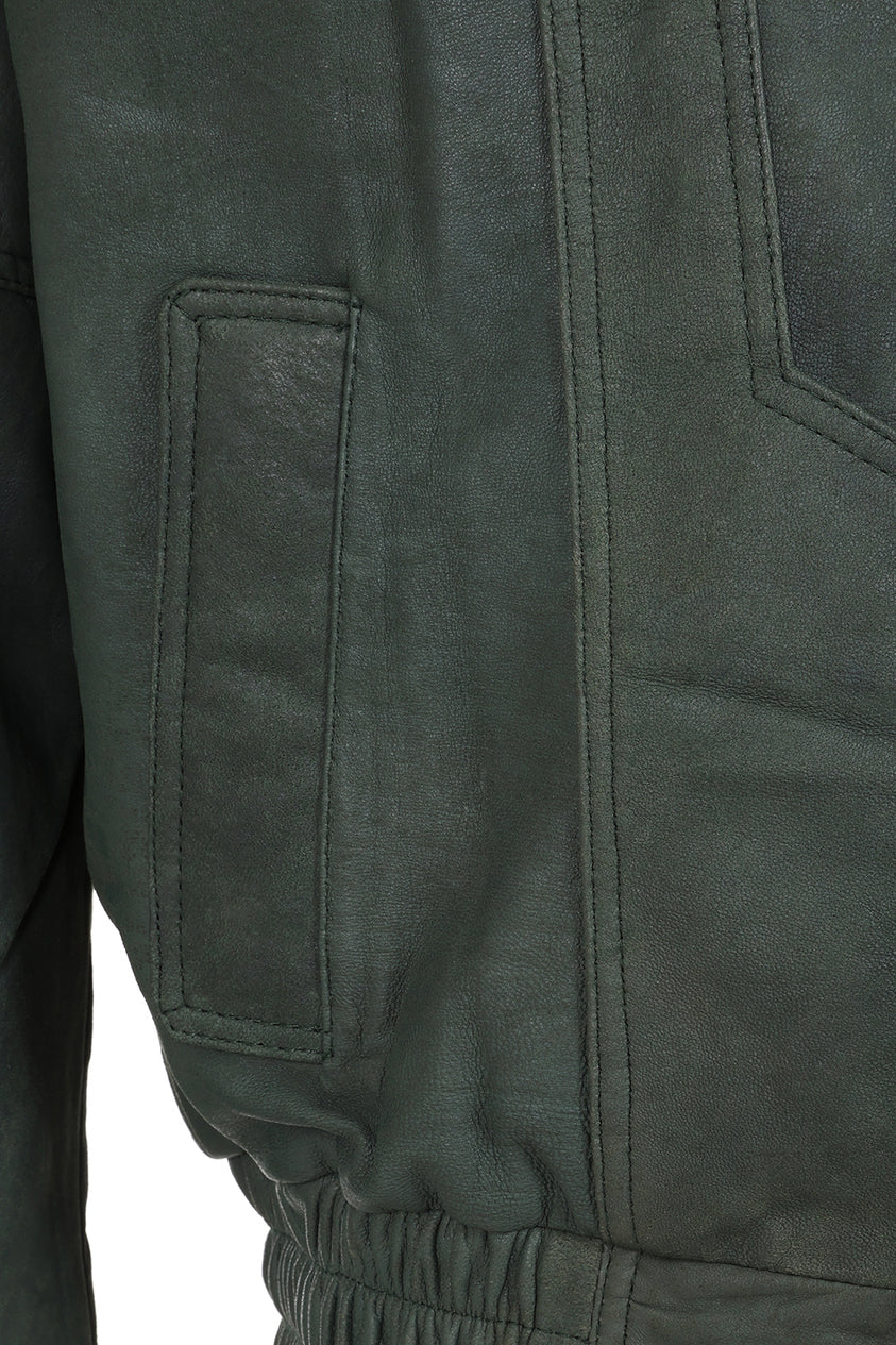 Men's Buff Green Leather Classic Jacket