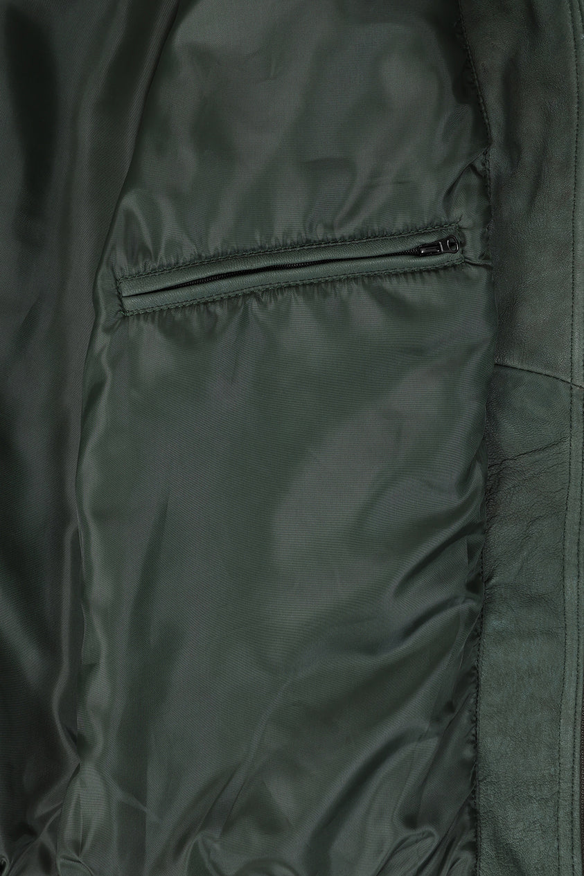 Men's Buff Green Leather Classic Jacket