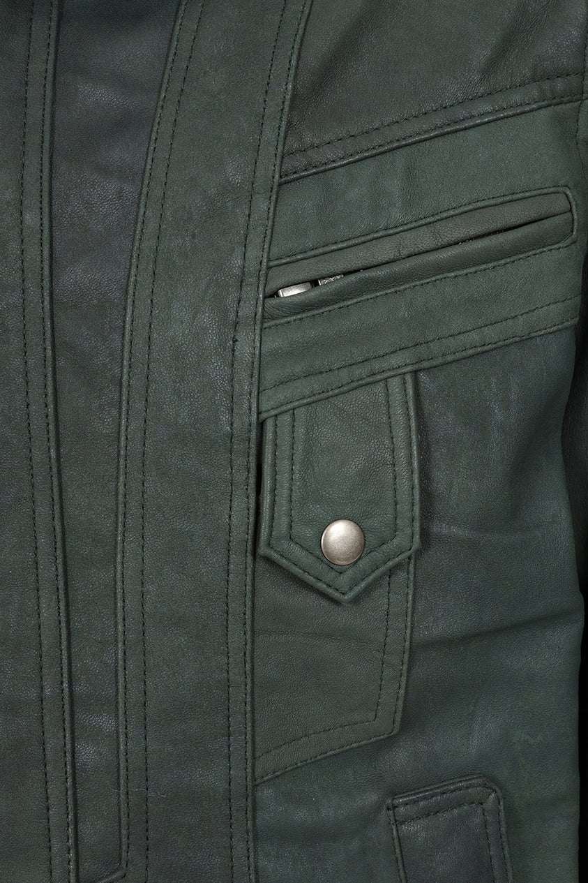 Men's Buff Green Leather Classic Jacket