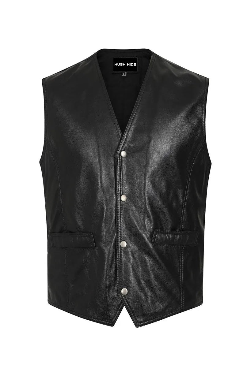 Men’s Classic Black Leather Waistcoat