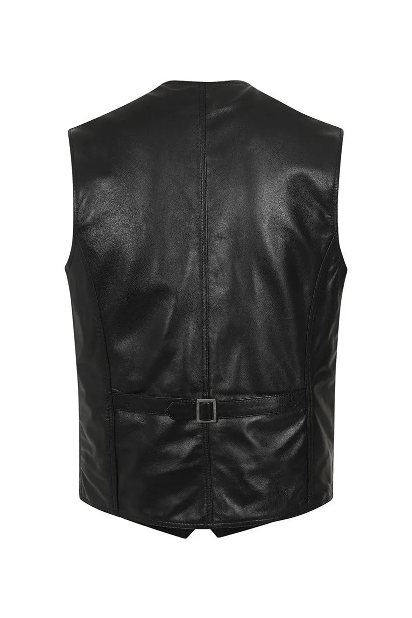 Men’s Classic Black Leather Waistcoat