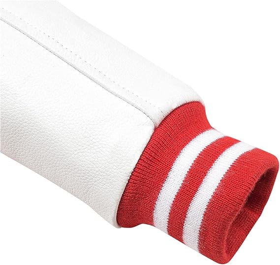 red and white varsity letterman jacket