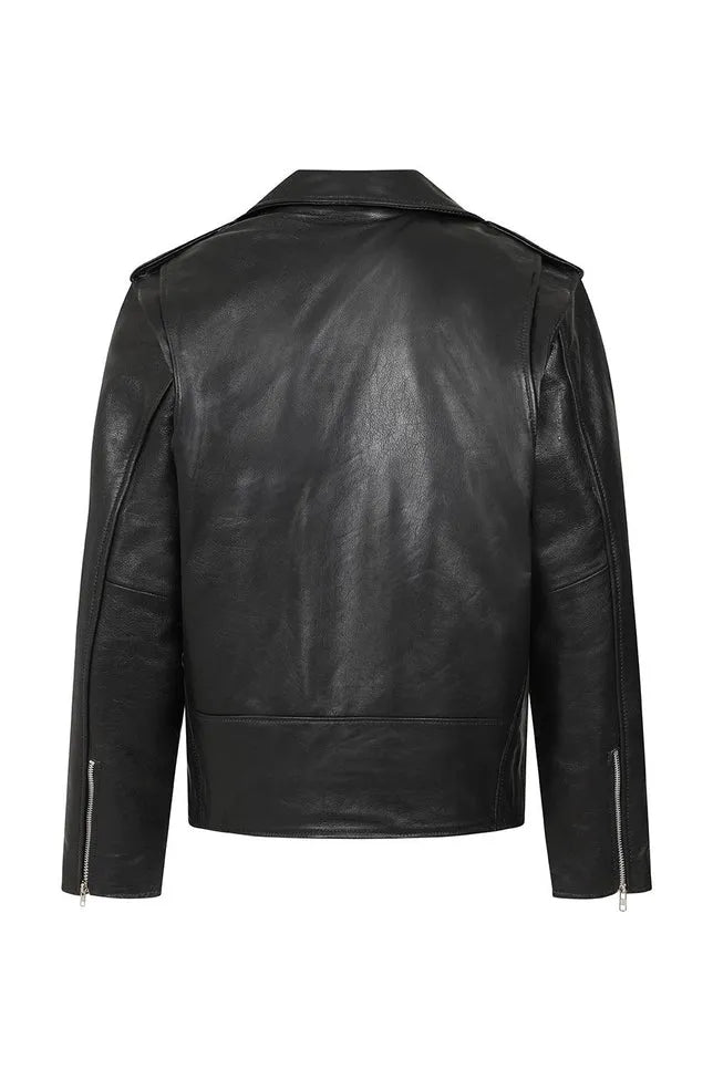 Men’s Refined Black Genuine Leather Biker Jacket