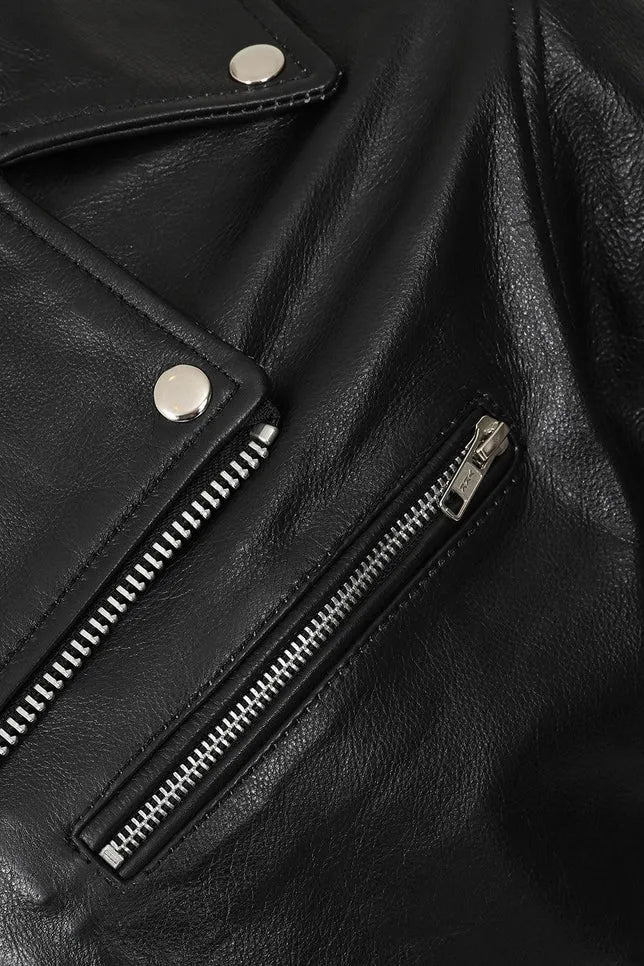 Men’s Refined Black Genuine Leather Biker Jacket