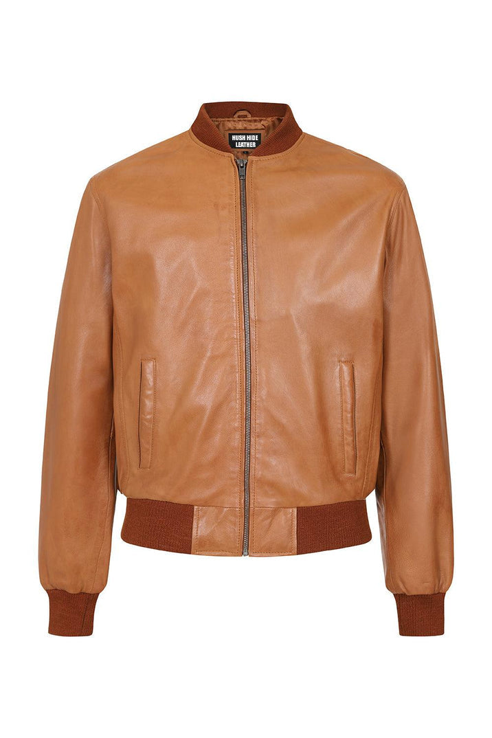 Men's Tan Leather Bomber Jacket