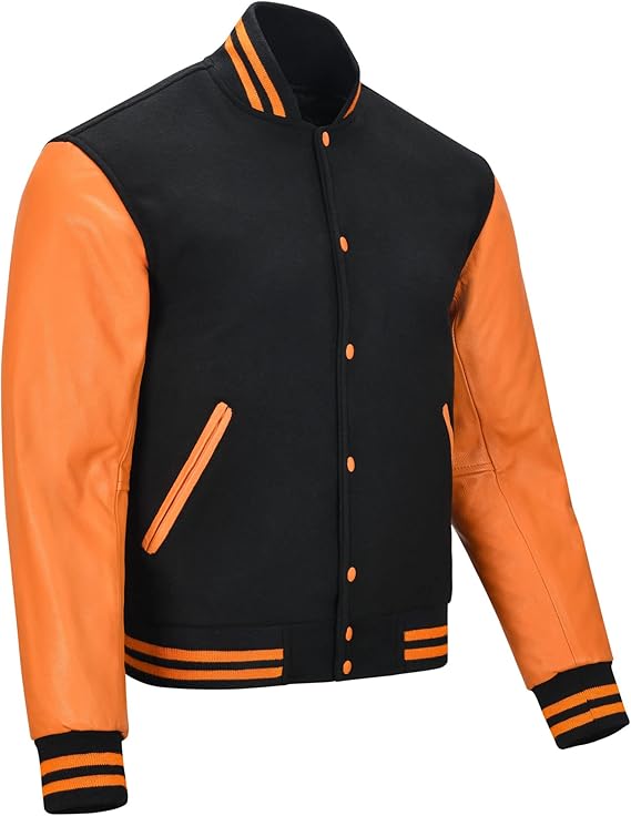 Black and orange Letterman Jacket