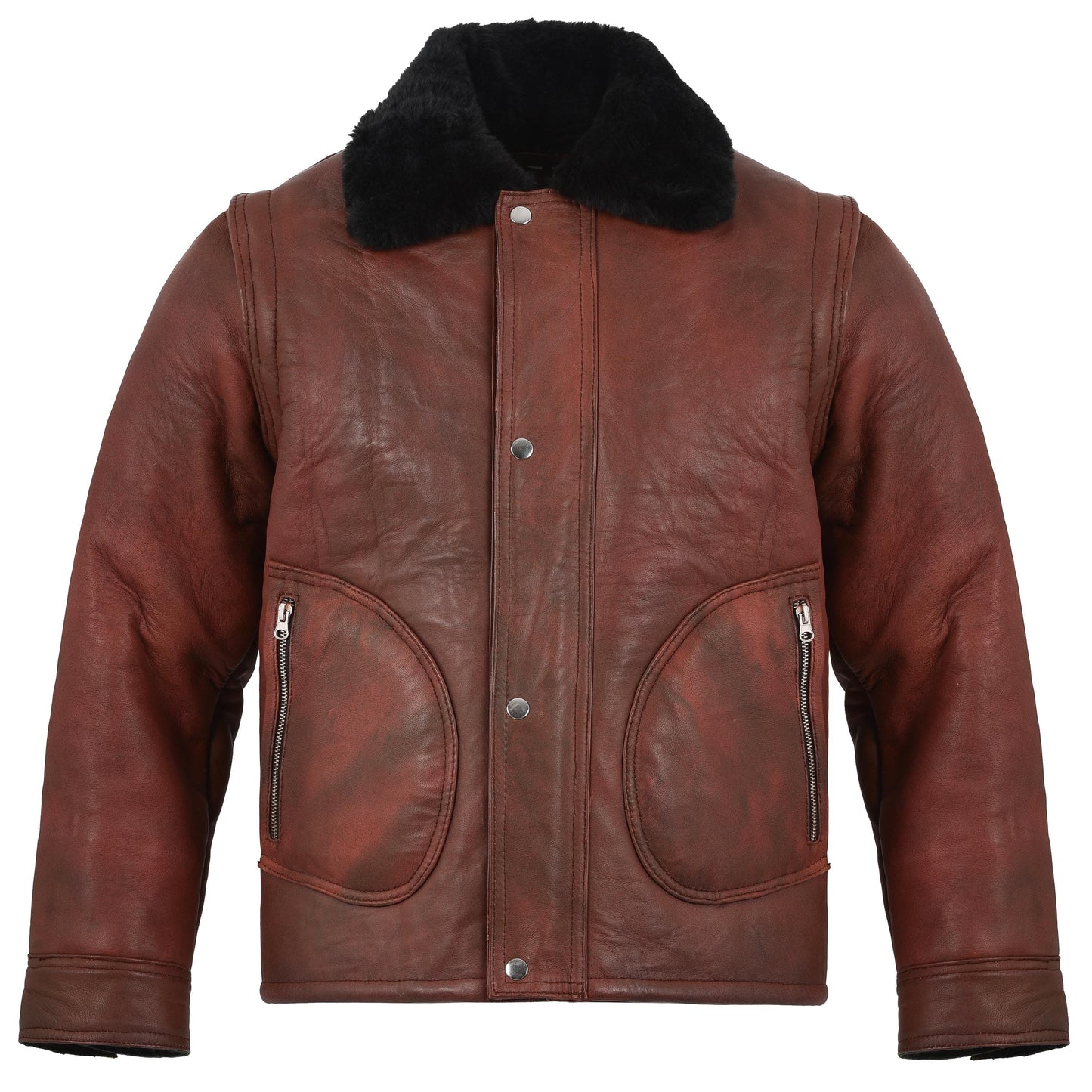 Material: 100% premium sheepskin leather
Inner Lining: Genuine sheepskin shearling for superior insulation
Color: Rich Brown