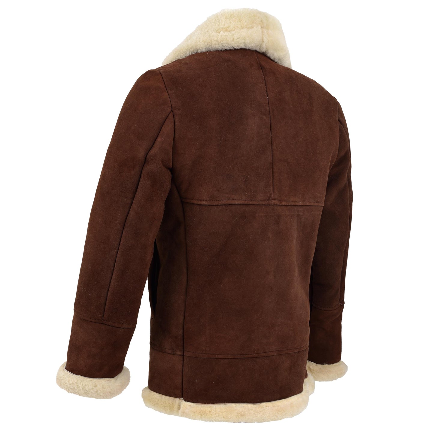 Men's RAF flight jacket made from premium sheepskin leather, featuring shearling lining, a high collar, front zipper closure, and classic aviator style.