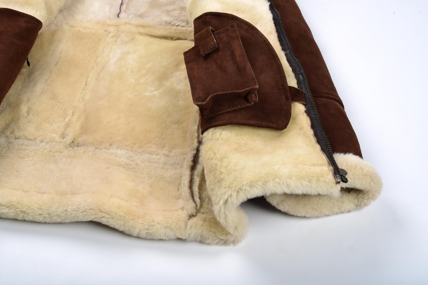Men's RAF flight jacket made from premium sheepskin leather, featuring shearling lining, a high collar, front zipper closure, and classic aviator style.