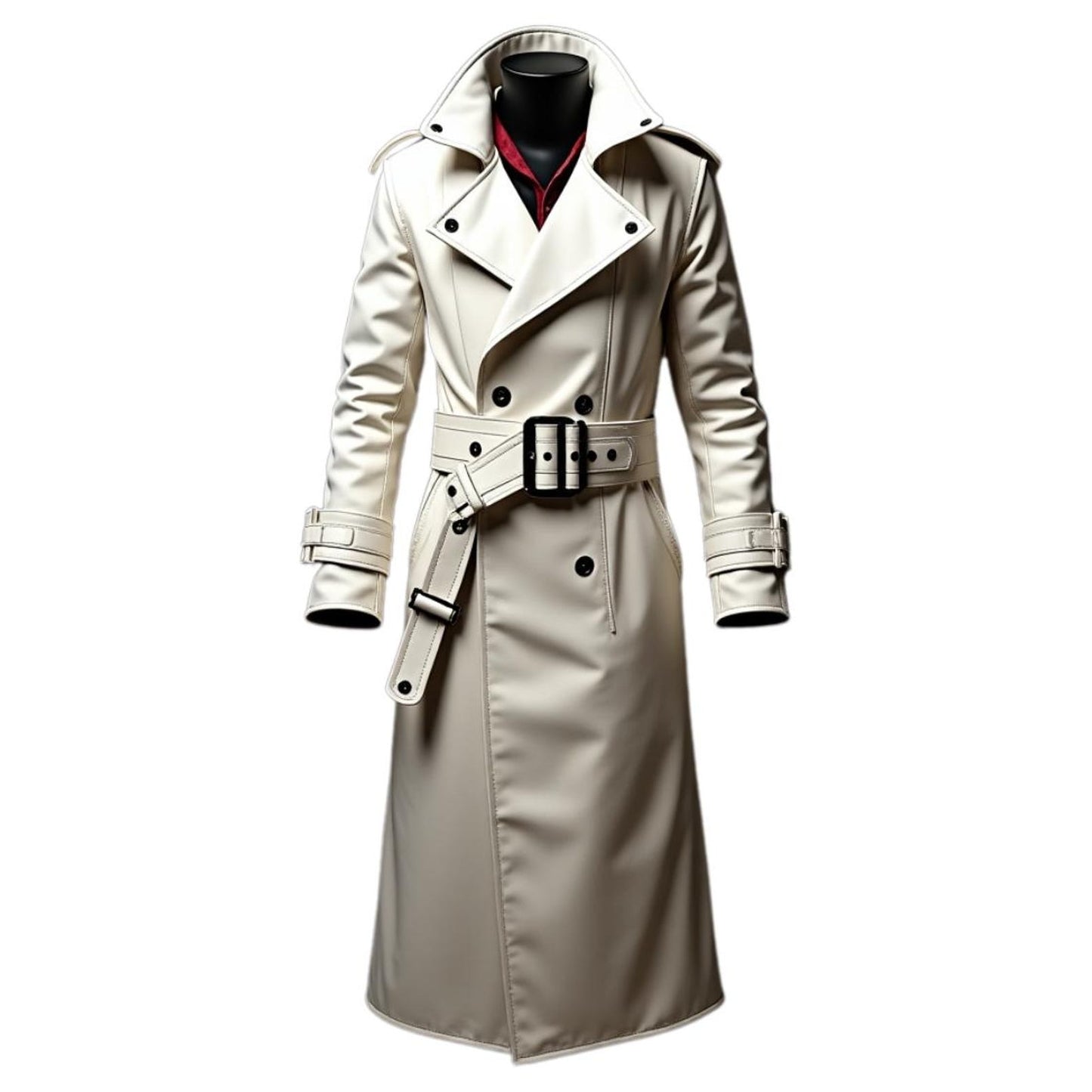 Women's Double Breasted Genuine Leather Trench Coat with Belt Longline