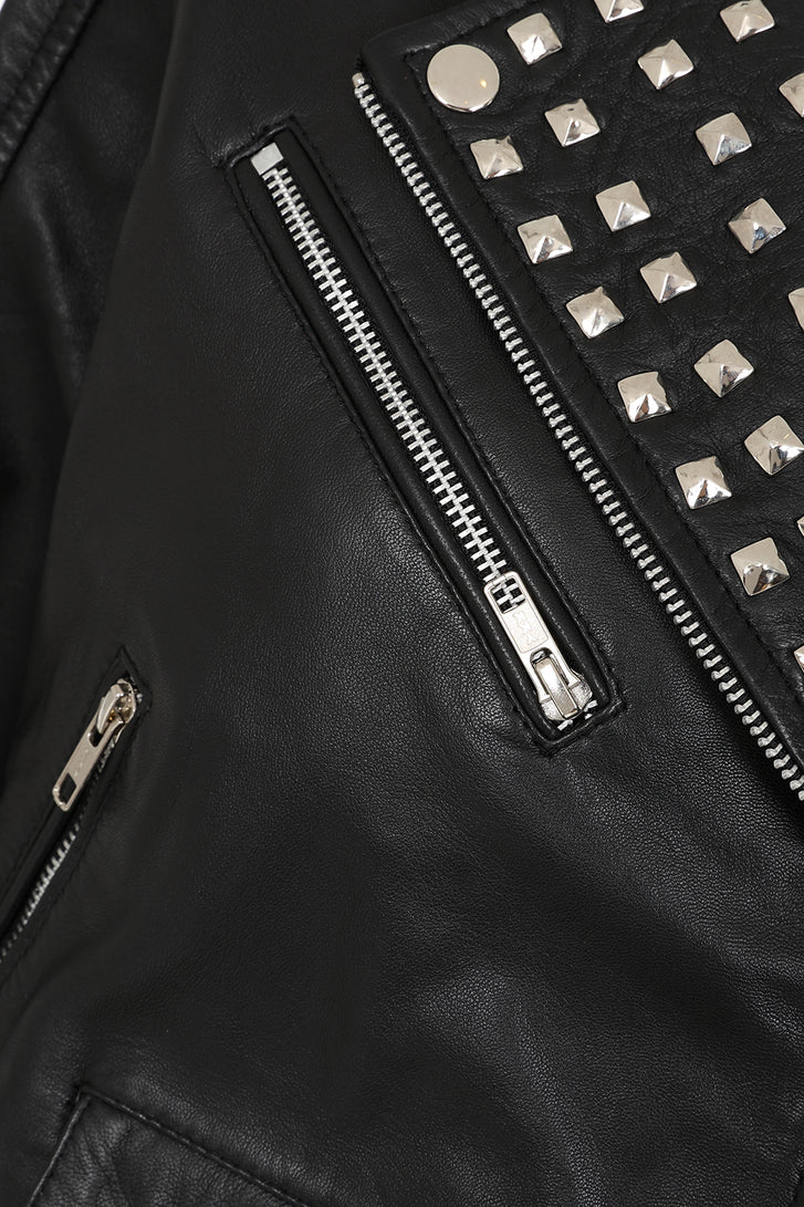 Women's Bold Cropped Black Biker Leather Jacket