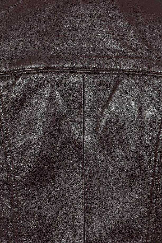 Women’s dark brown leather motorcycle jacket