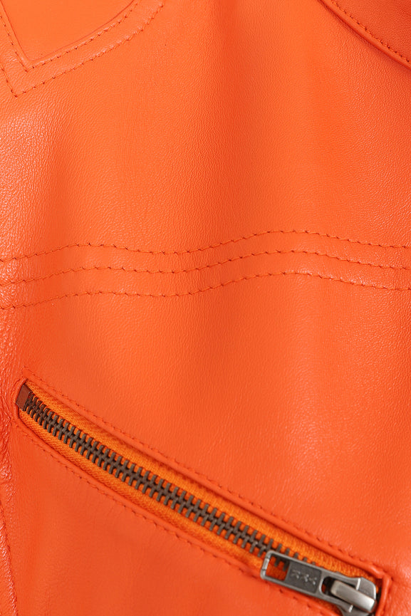 Women's Orange Leather Biker Jacket