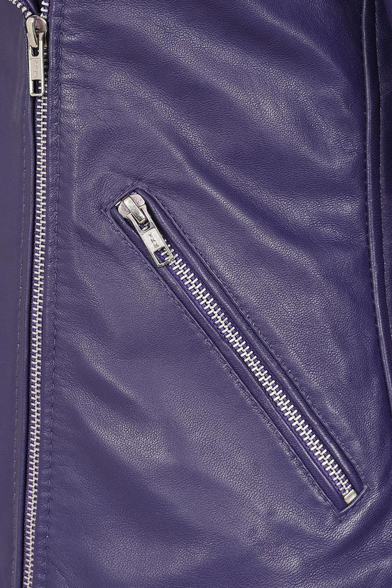 Women’s Purple Biker Leather Jacket