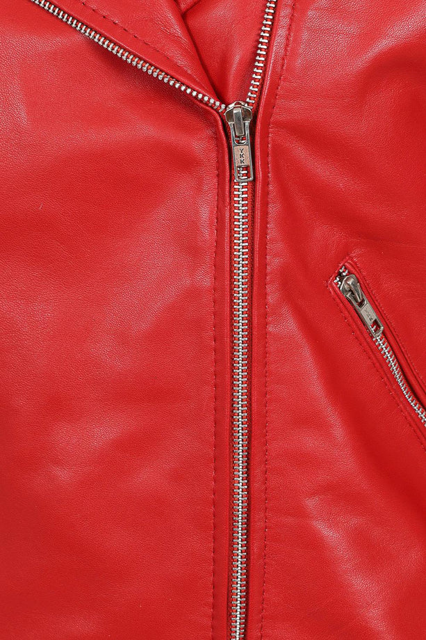 Women's Red Genuine Biker Leather Jacket
