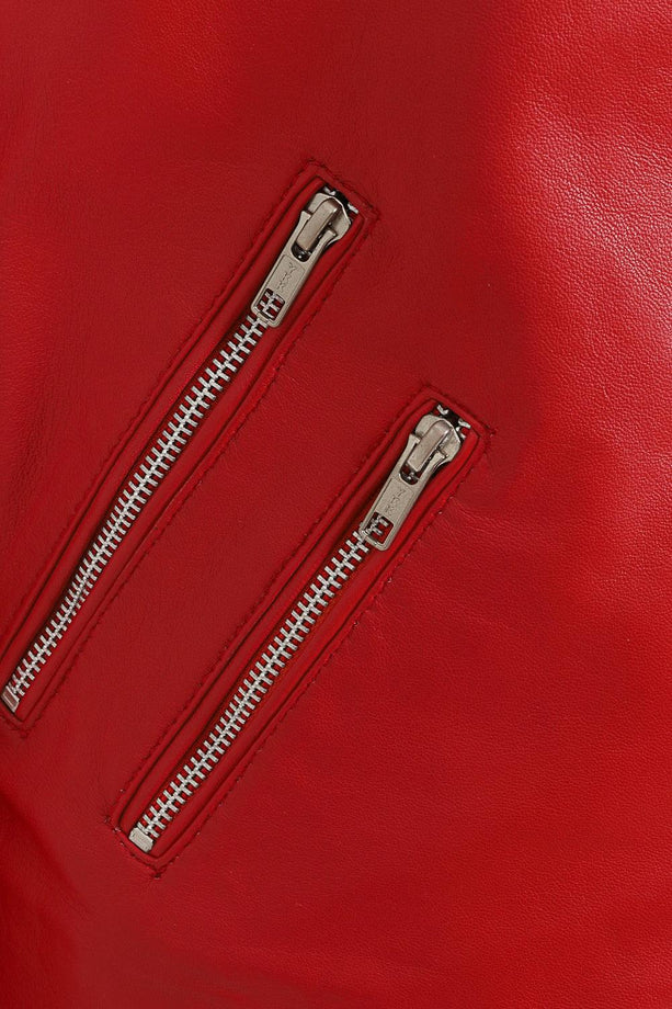 Women's Red Genuine Biker Leather Jacket