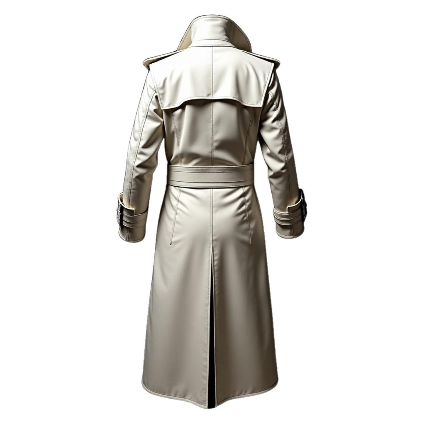 Women's Double Breasted Genuine Leather Trench Coat with Belt Longline