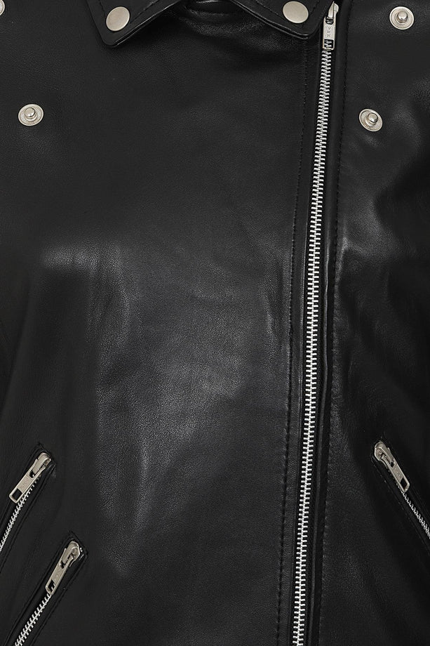 Women's black leather moto jacket