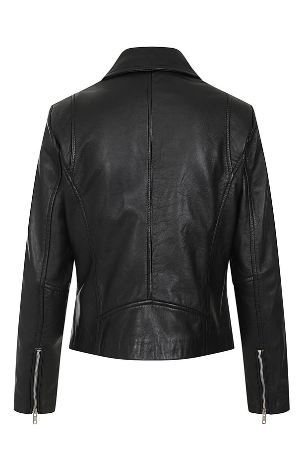 Women's black leather moto jacket