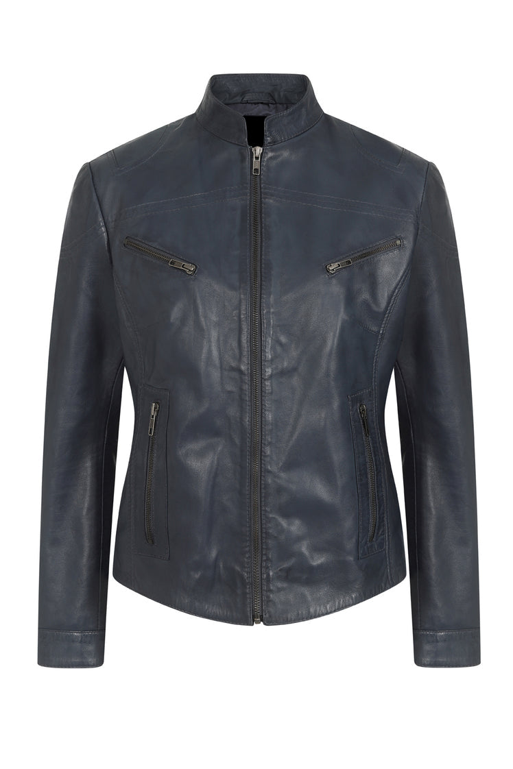 Stand Collar Leather Motorcycle Jacket