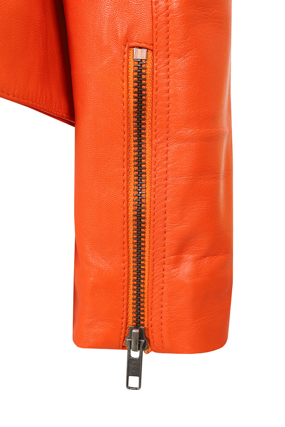 Women's Orange Leather Biker Jacket