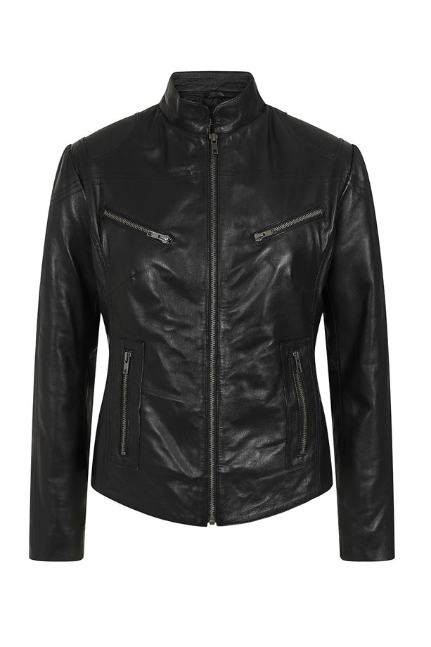 Women’s Petite Black Leather Motorcycle Jacket