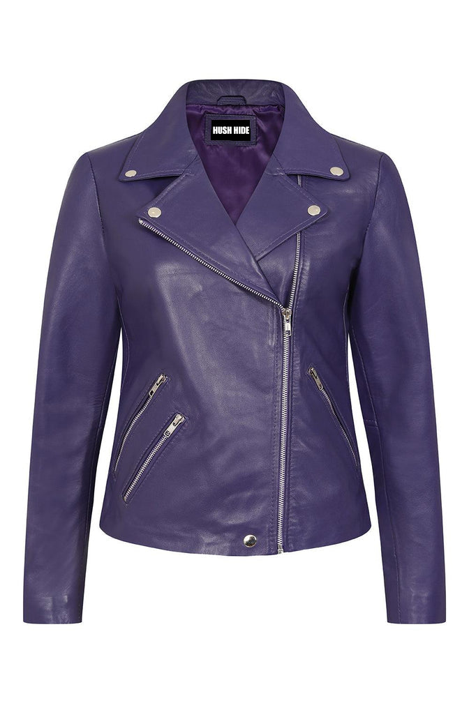Women’s Purple Biker Leather Jacket
