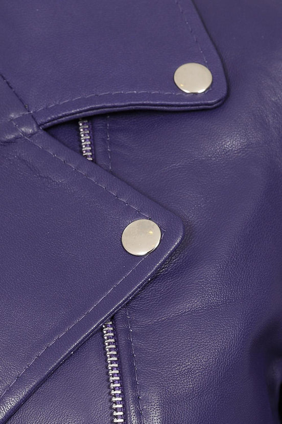 Women’s Purple Biker Leather Jacket