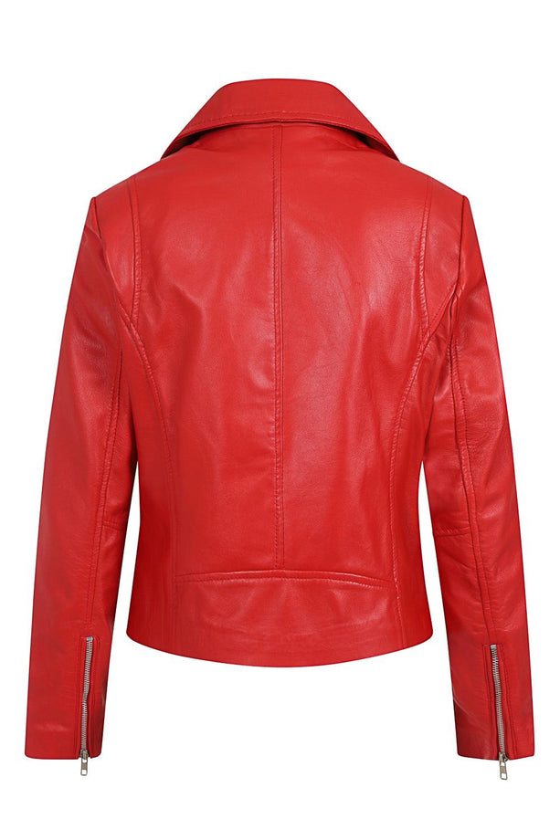 Women's Red Genuine Biker Leather Jacket