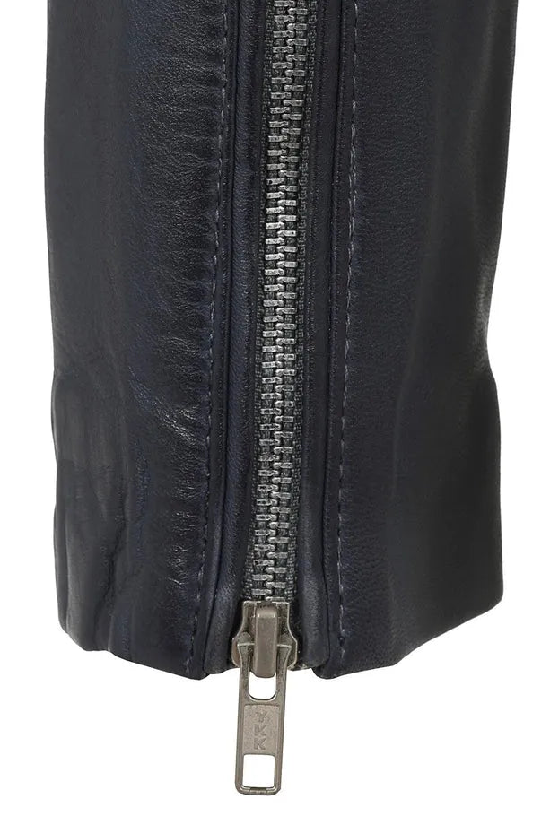 Women’s Navy Blue Leather Moto Jacket