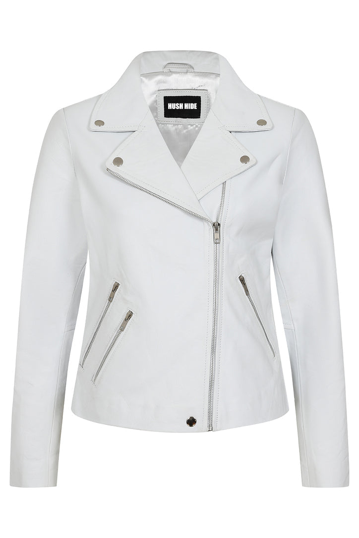 Women's White Leather Motorcycle Jacket