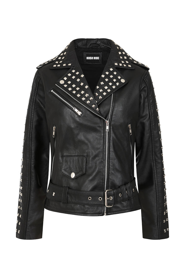 Women's Bold Cropped Black Biker Leather Jacket
