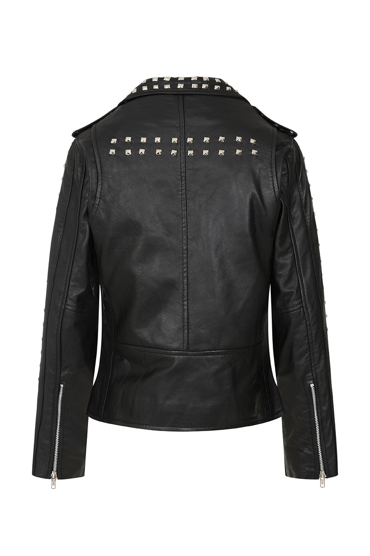 Women's Bold Cropped Black Biker Leather Jacket