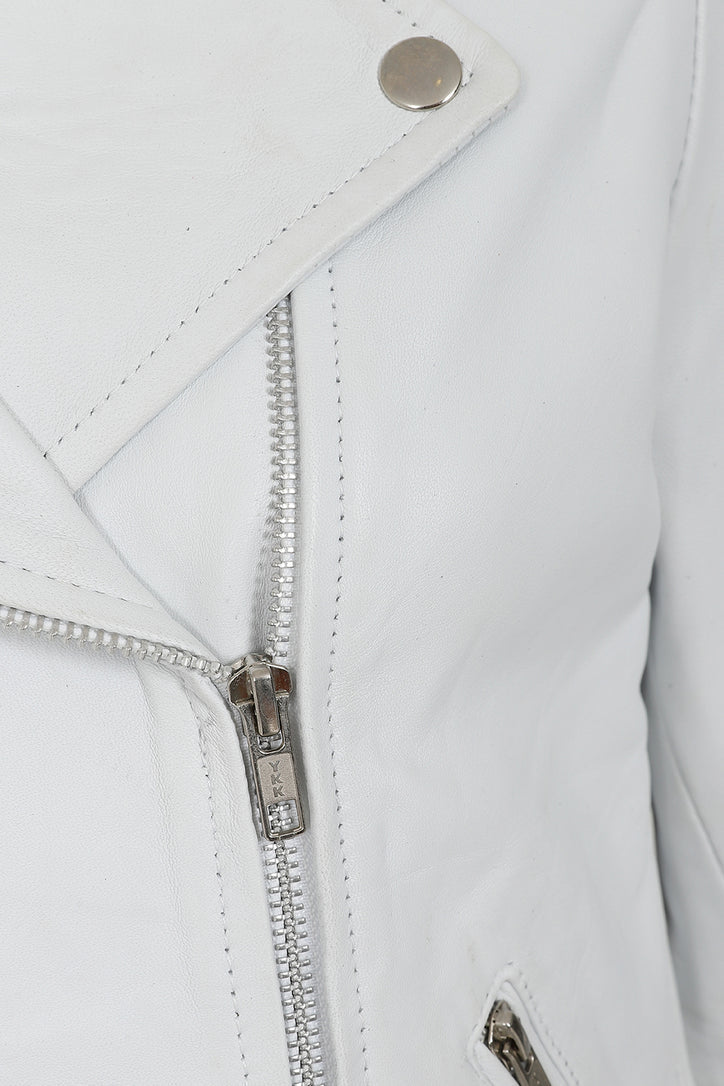 Women's White Leather Motorcycle Jacket