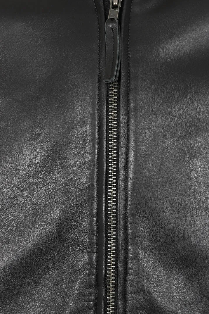 Men’s Black Leather Bomber Jacket