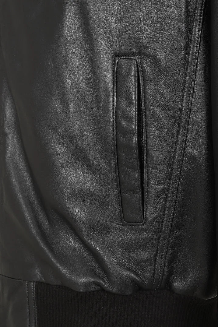 Men’s Black Leather Bomber Jacket
