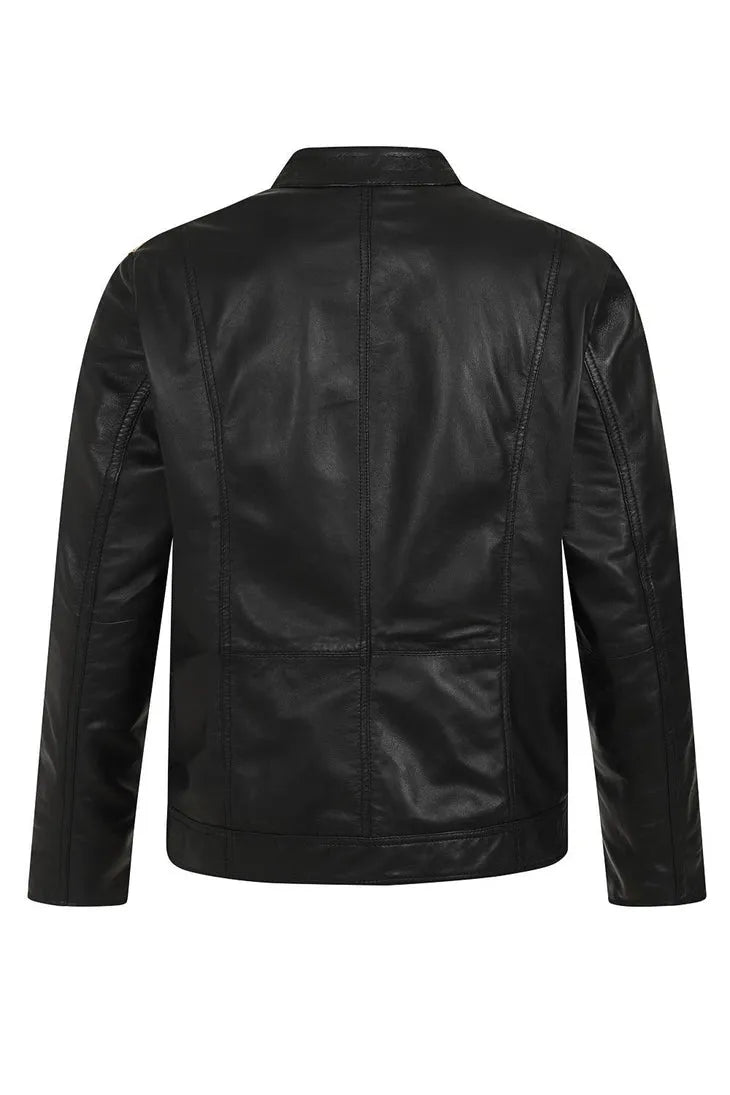 Men’s Racer Cream Striped Black Leather Jacket