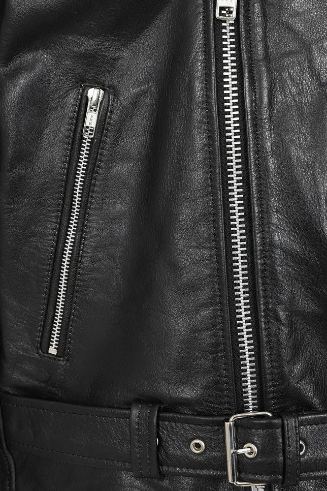 Men’s Refined Black Genuine Leather Biker Jacket